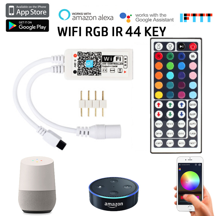 DC5-28V Mini WIFI IR 44 keys Remote Controller for Flexible RGB LED Strip Lights Works with Amazon Alexa